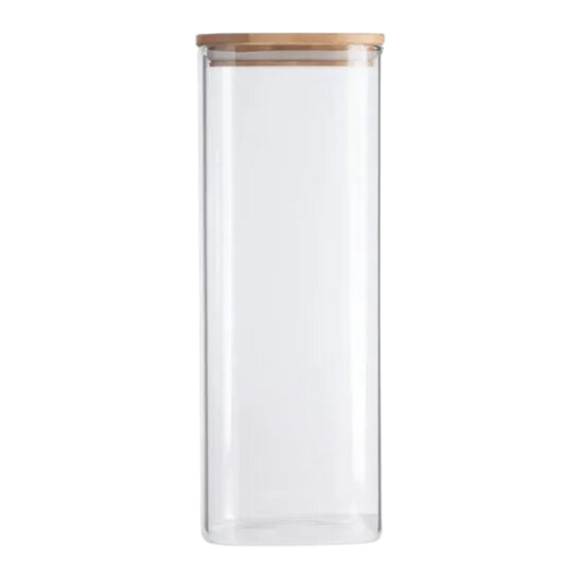 Pote Quadrado de Vidro com Tampa de Bambu 1,9L