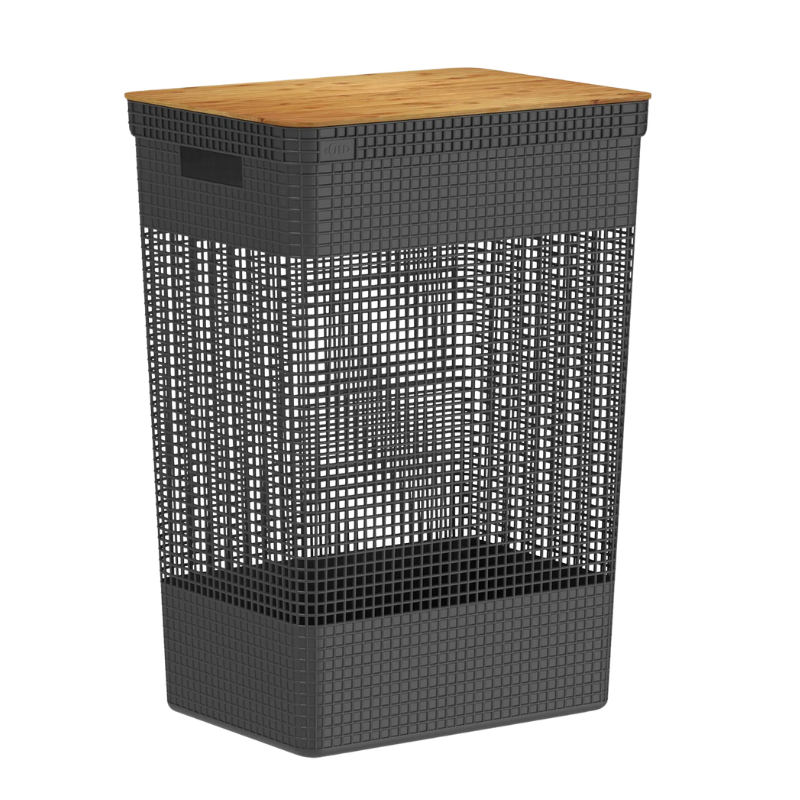 Cesto de Roupas Grid com Tampa de Bambu 49 L