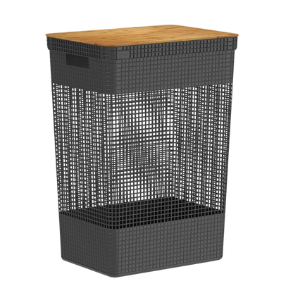 Cesto de Roupas Grid com Tampa de Bambu 49 L
